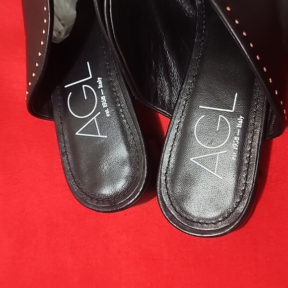 AGL Black Leather Mules with Gold Zipper - Picture 11 of 12